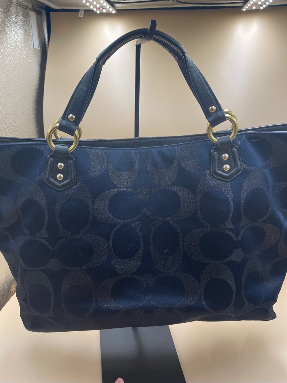 Coach Navy Signature Canvas Tote with Gold Buckle Accents - Picture 4 of 8